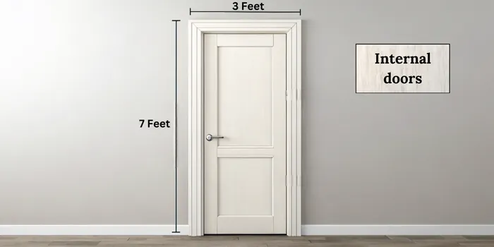 Internal door 3 feet wide and 7 feet high, with its dimensions marked