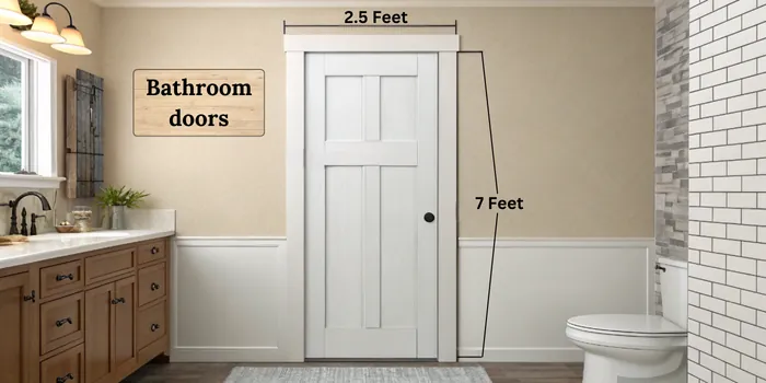 Bathroom door 2.5 feet wide and 7 feet high, with its dimensions marked